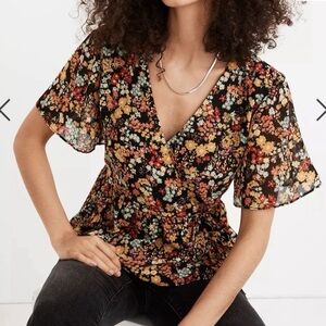 Madewell Floral short sleeve Top with feminine peplum hem